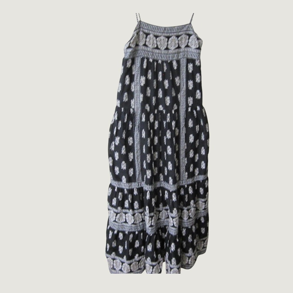 Joie Maxi Dress Womens 4 Black Floral Block PrintTiered Boho Summer